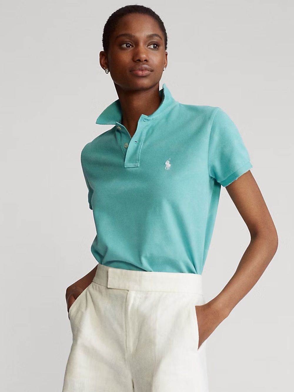 Polo Ralph Lauren Women's Short-Sleeve Polo in Green And Blue Ponny Size S